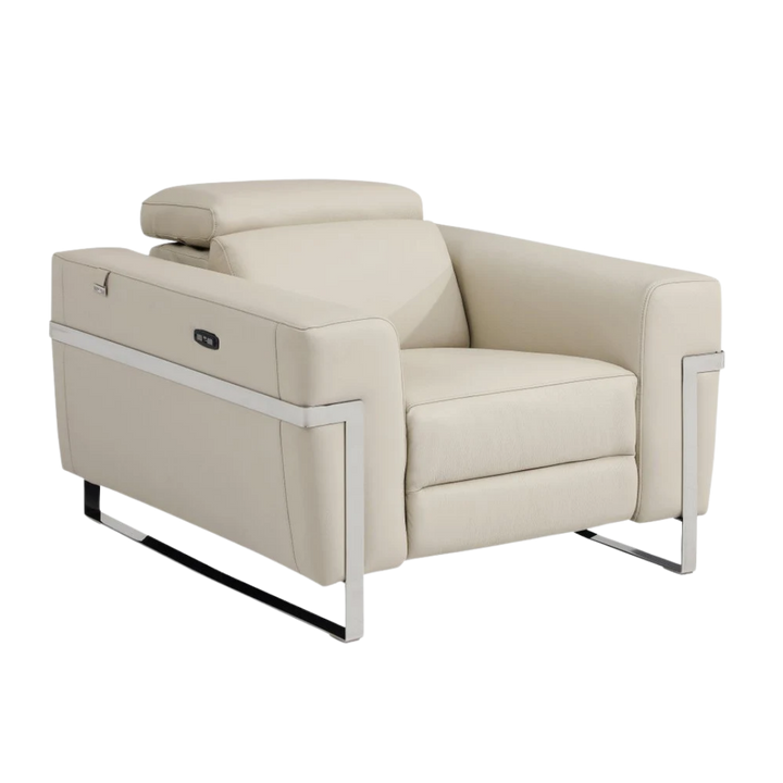 41" Beige Italian Leather Power Recliner Chair