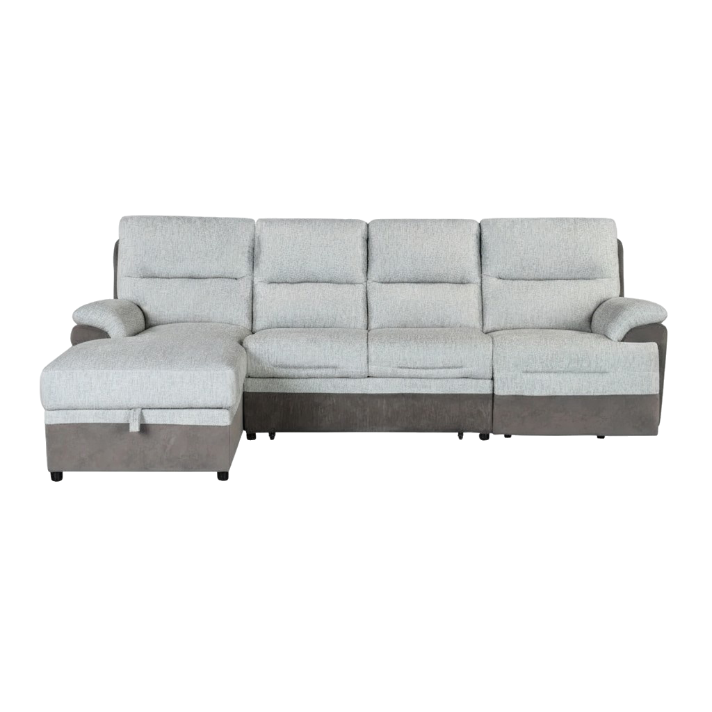 Multi-Functional Brown & Beige Sectional Sleeper with Power Recliner & Storage - 4-Seat Left-Facing Sofa