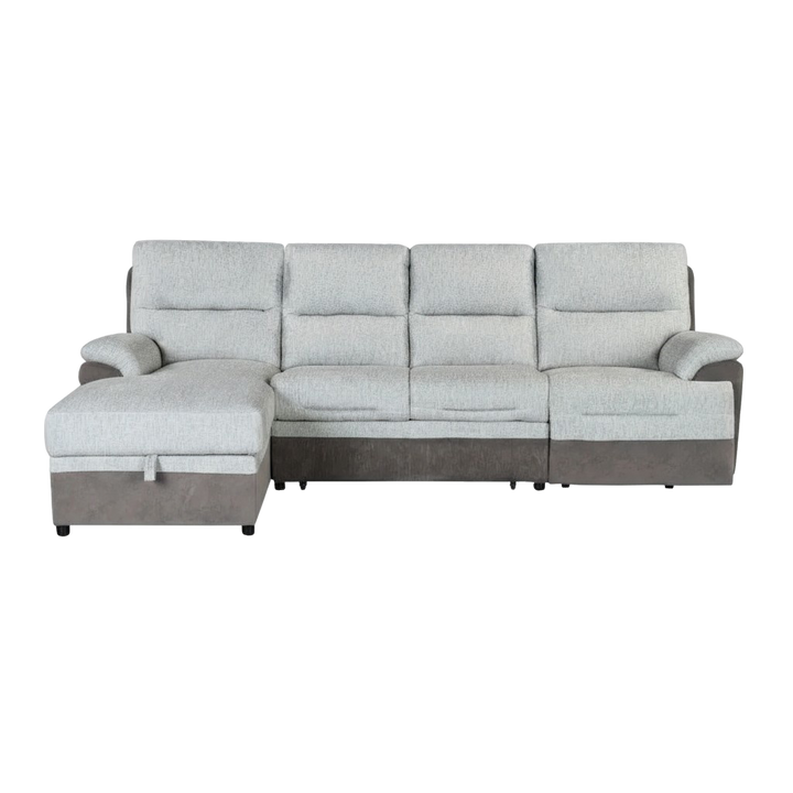Multi-Functional Brown & Beige Sectional Sleeper with Power Recliner & Storage - 4-Seat Left-Facing Sofa