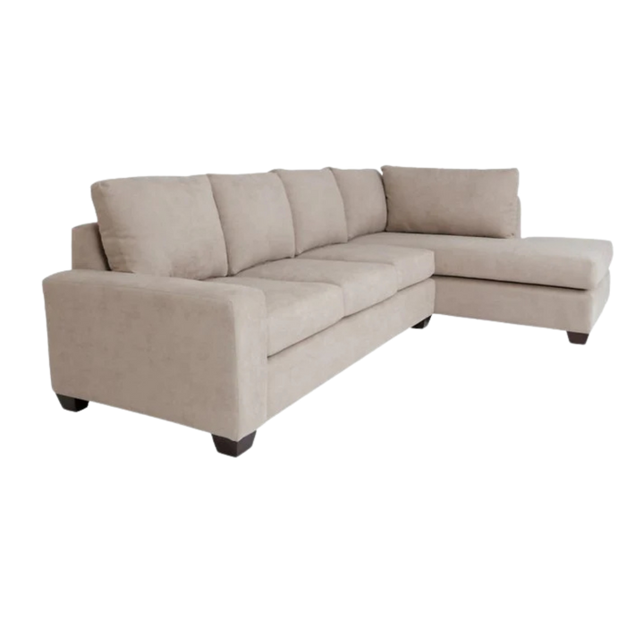 Tan Beige Blue Right Facing L-Shaped Sectional Sofa