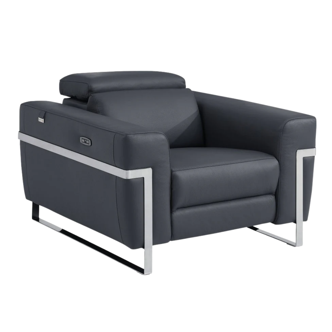 41" Dark Gray Italian Leather Power Recliner Chair