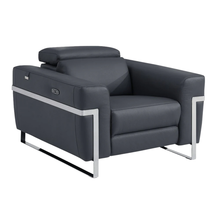 41" Dark Gray Italian Leather Power Recliner Chair