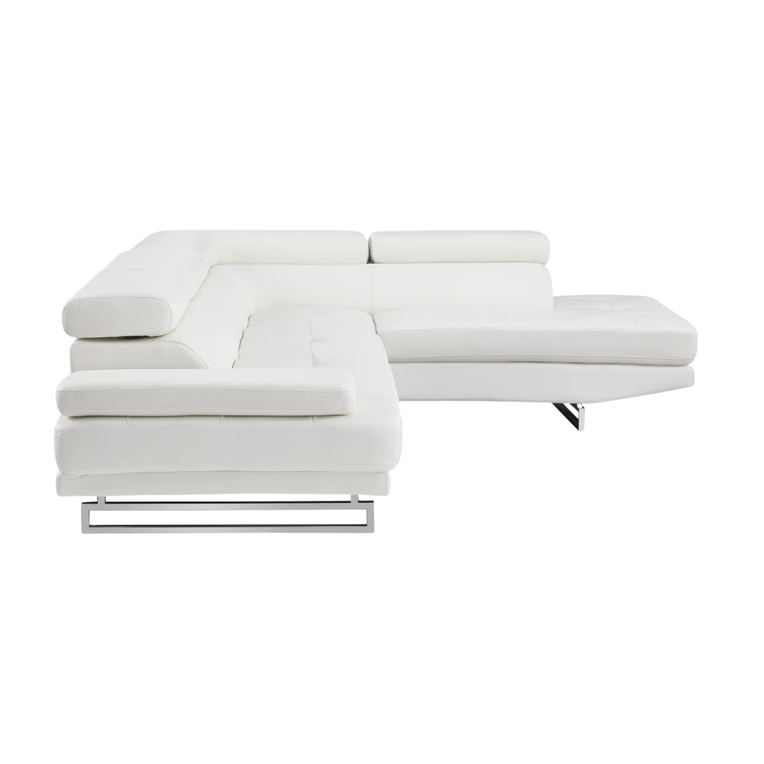 White Leather L Shaped Two Piece Corner Sectional