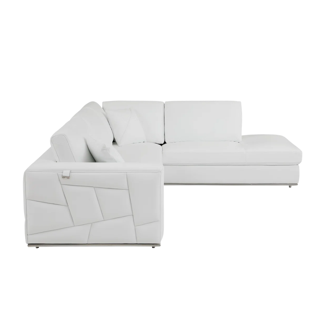 White Italian Leather Reclining L Shaped Two Piece Corner Sectional
