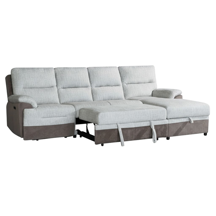 Multi-Functional Brown & Beige Sectional Sleeper with Power Recliner & Storage - 4-Seat Left-Facing Sofa