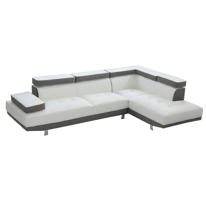 White Leather L Shaped Two Piece Corner Sectional