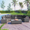 GO 8-Piece Outdoor Wicker Round Sofa Set – All-Weather Half-Moon Sectional with Rectangular Coffee Table & Movable Cushions, Gray