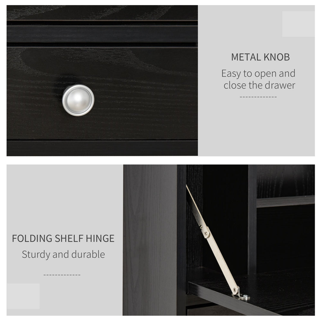 HOMCOM Wall Mounted Desk Black Floating with Storage Shelves Foldable Tabletop Space Saving Design