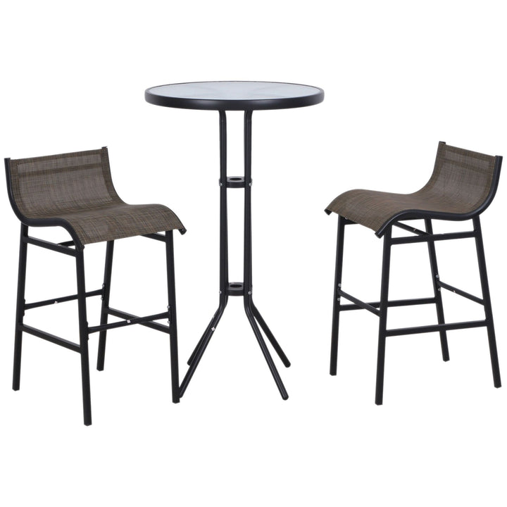 Outsunny Bistro Bliss: 3-Piece High-Top Patio Set with Round Table & 2 Bar Stools in Black/Tan