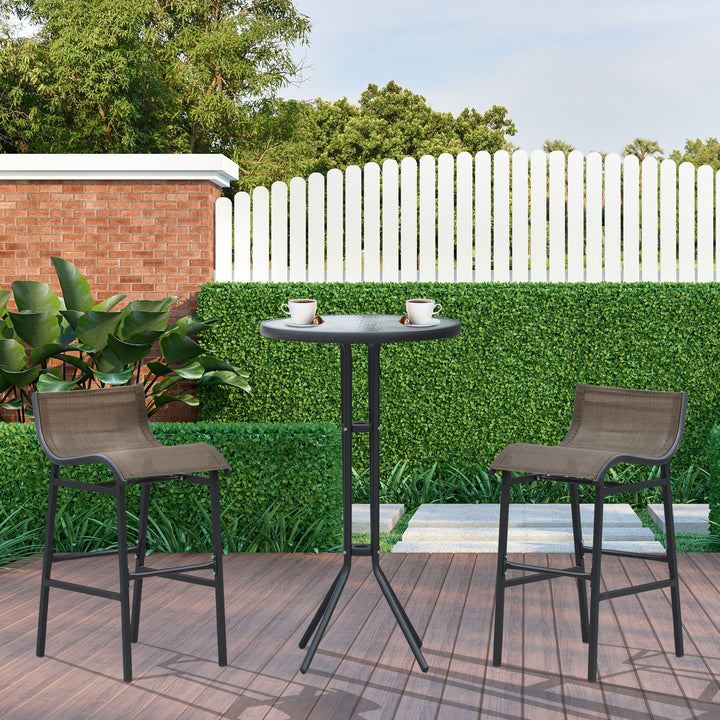 Outsunny Bistro Bliss: 3-Piece High-Top Patio Set with Round Table & 2 Bar Stools in Black/Tan