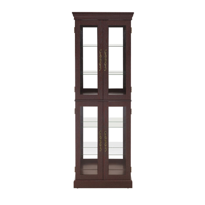 Lighted Glass Curio Display Cabinet,Display Cabinet,Glass Storage Cabinet Glass Wine cabinet Wood Frame Toy Display for Living Room, Kitchen, Pantry light bulb included Dark Cherry