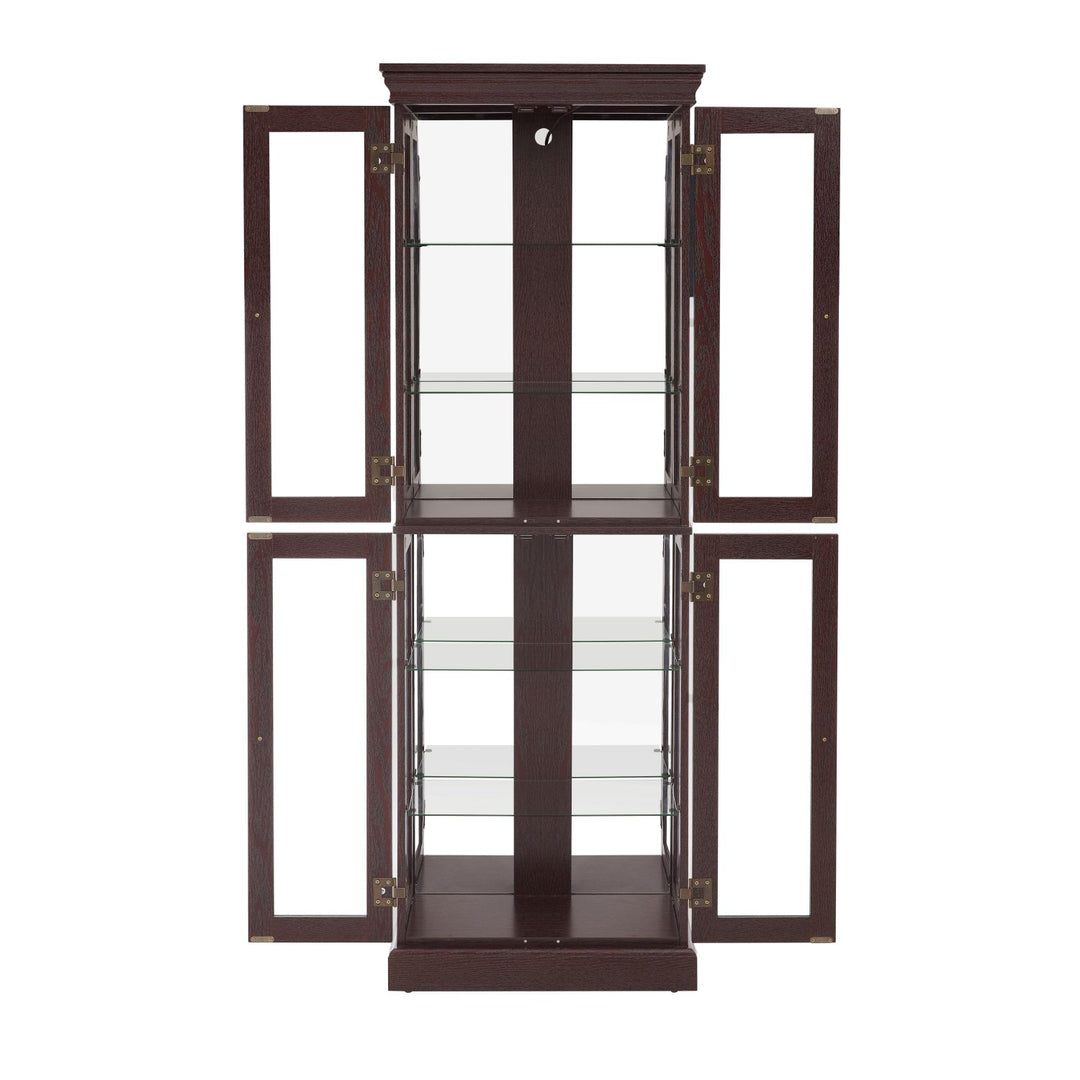 Lighted Glass Curio Display Cabinet,Display Cabinet,Glass Storage Cabinet Glass Wine cabinet Wood Frame Toy Display for Living Room, Kitchen, Pantry light bulb included Dark Cherry
