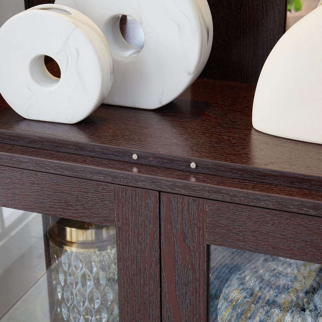 Lighted Glass Curio Display Cabinet,Display Cabinet,Glass Storage Cabinet Glass Wine cabinet Wood Frame Toy Display for Living Room, Kitchen, Pantry light bulb included Dark Cherry