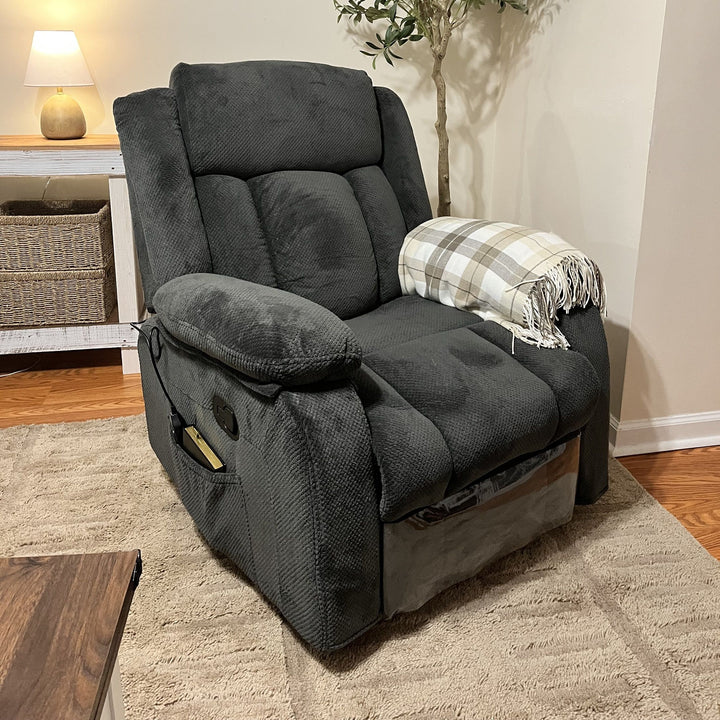 HOMCOM Recliner Massage Armchair with Heat, Oversized Swivel Rocker with Footrest, Remote and Side Pockets, Gray