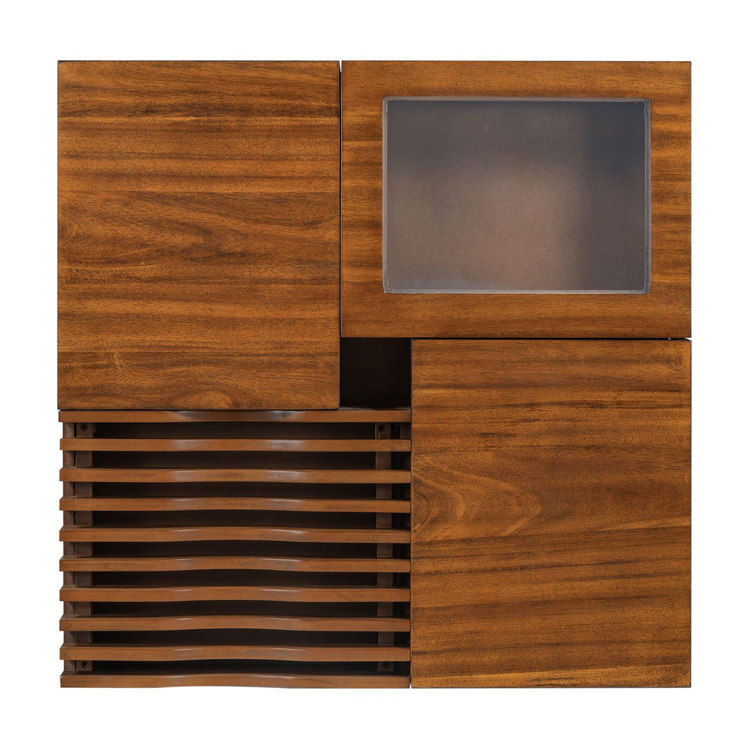 U-Can 33''Mid Century Modern Coffee Table,Unique Square Wooden Coffee Table with 3 Drawers, Tempered glass and Solid Wood Legs for Living Room