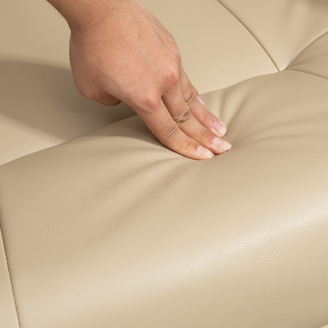 HOMCOM Leather Manual Recliner, Adjustable Swivel Lounge Chair with Footrest, Armrest and Wrapped Wood Base for Living Room, Cream White