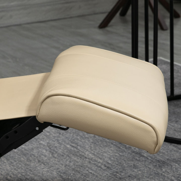 HOMCOM Leather Manual Recliner, Adjustable Swivel Lounge Chair with Footrest, Armrest and Wrapped Wood Base for Living Room, Cream White