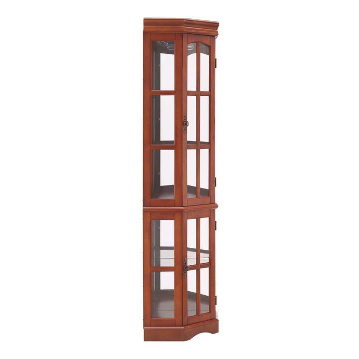 Corner Curio Cabinet with 5 Shelves and Lighting System, Walnut(E26 light bulb not included)