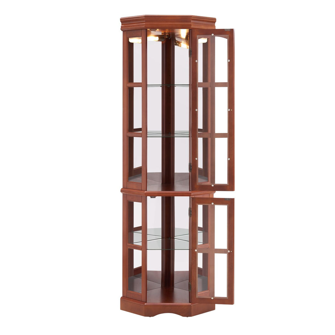 Corner Curio Cabinet with 5 Shelves and Lighting System, Walnut(E26 light bulb not included)