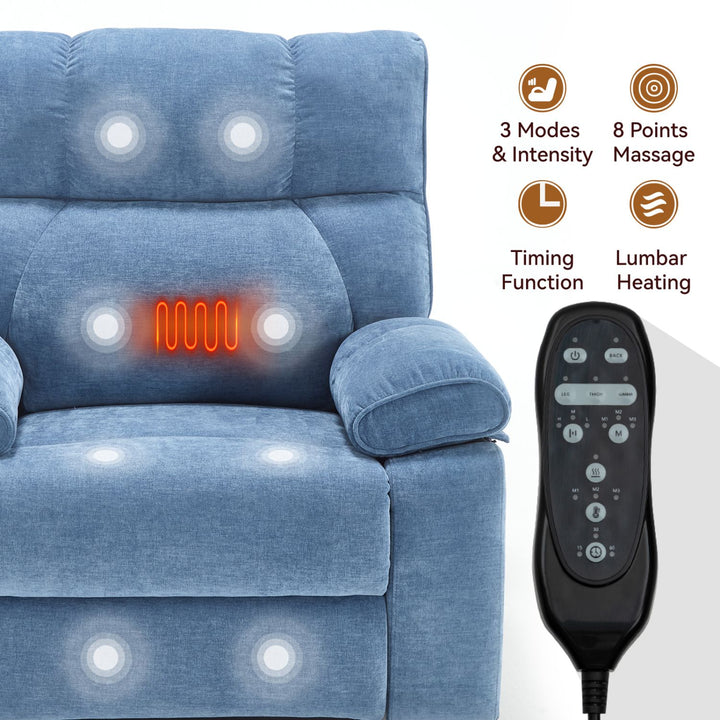 Blue Heat Massage Dual Motor Infinite Position Up to 350 LBS Large Electric Power Lift Recliners with Hidden Cup Holders, Power-Remote, Medium-firm and Heavy Duty