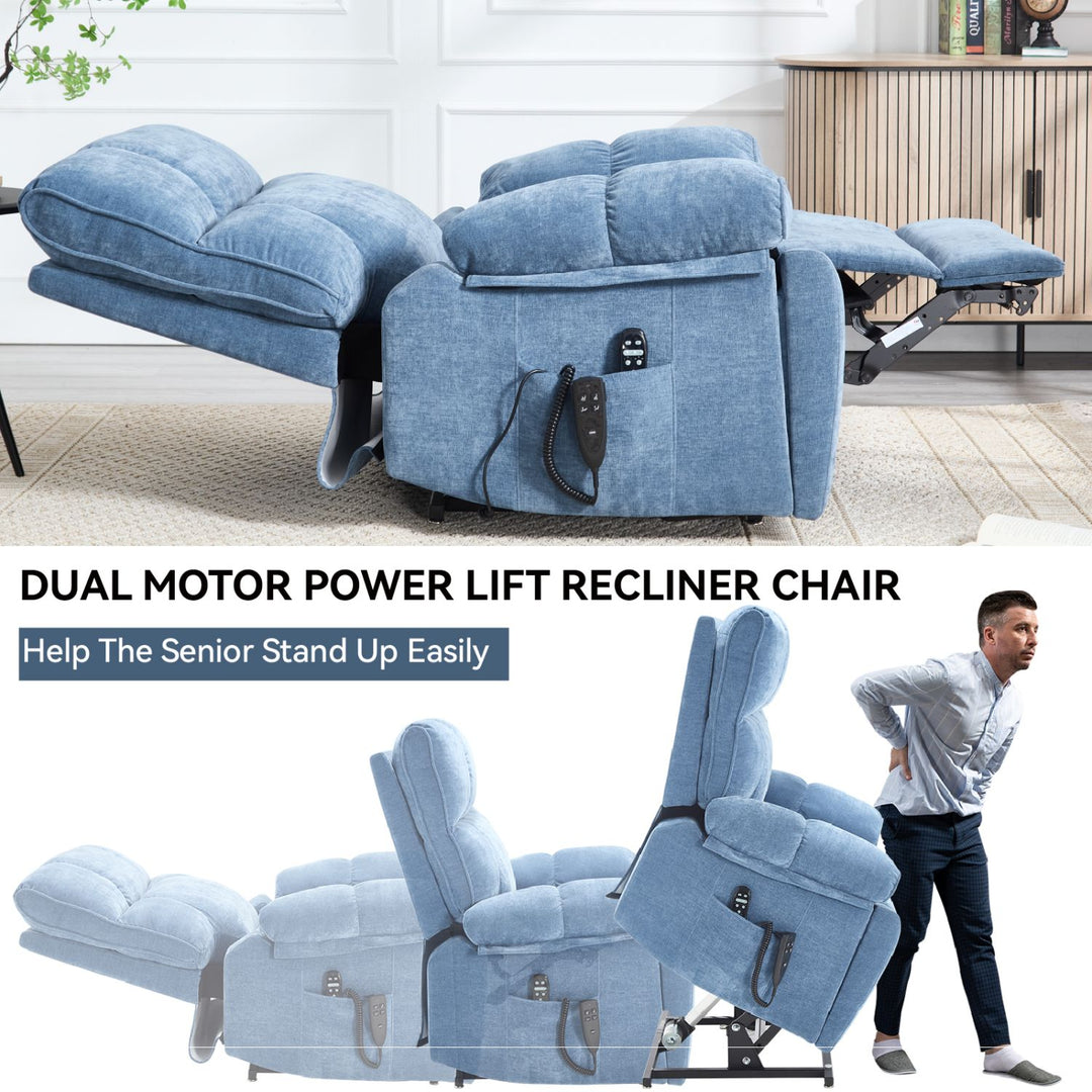 Blue Heat Massage Dual Motor Infinite Position Up to 350 LBS Large Electric Power Lift Recliners with Hidden Cup Holders, Power-Remote, Medium-firm and Heavy Duty