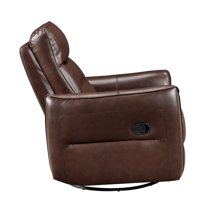 1pc Recliner Chair with Swivel Motion Luxurious Comfort Brown Leather Upholstered Solid Wood Living Room Furniture