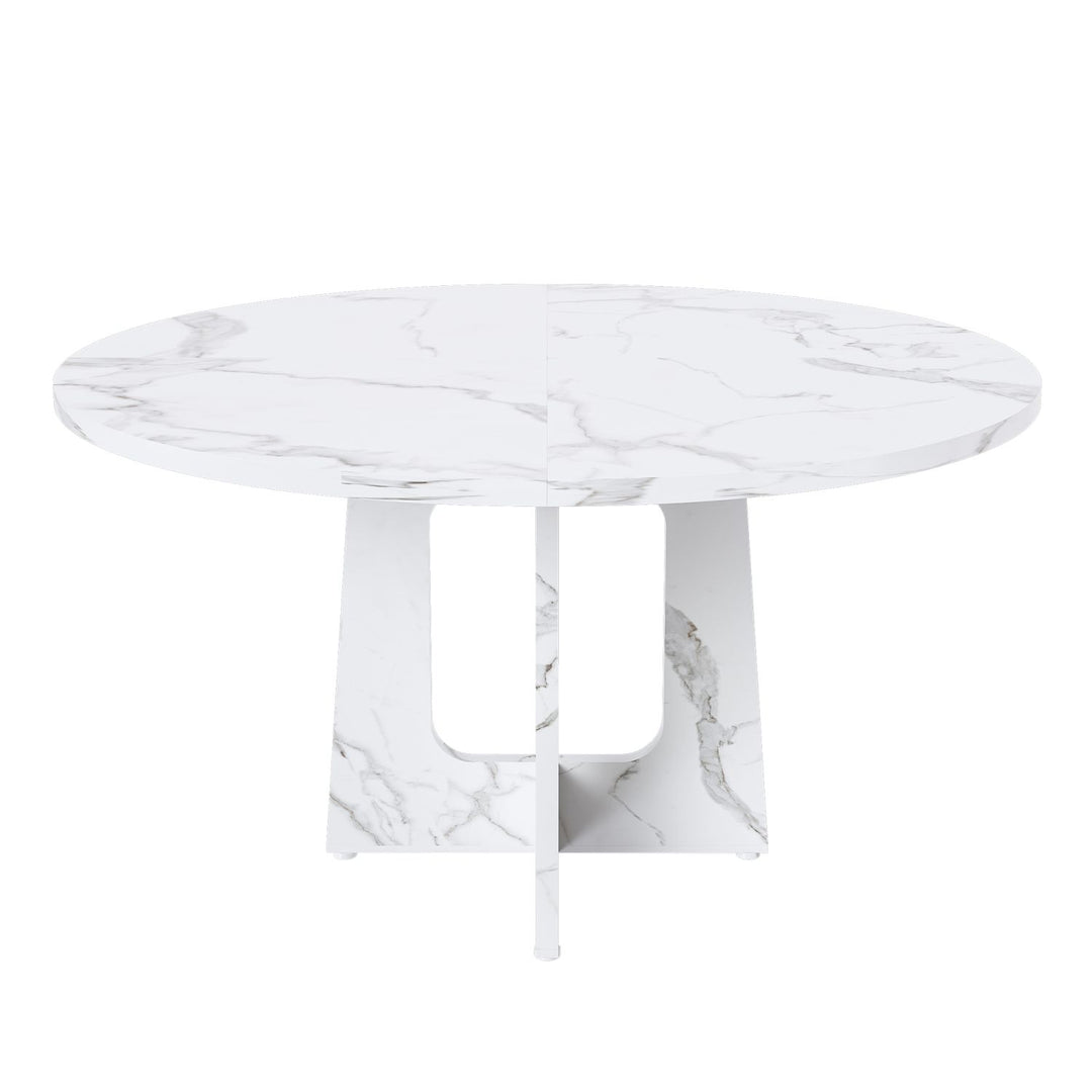 47.24" Round Dining Table for 4 - Farmhouse MDF Table with Marble White Finish, 300lb Capacity, Easy Assembly for Kitchen/Dining Room - Modern Spiced Table