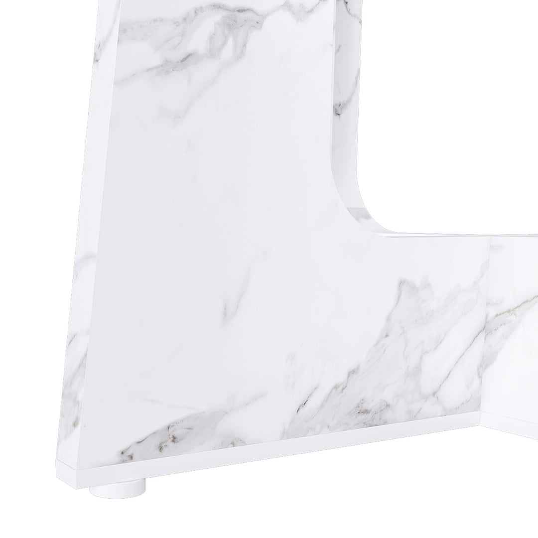 47.24" Round Dining Table for 4 - Farmhouse MDF Table with Marble White Finish, 300lb Capacity, Easy Assembly for Kitchen/Dining Room - Modern Spiced Table