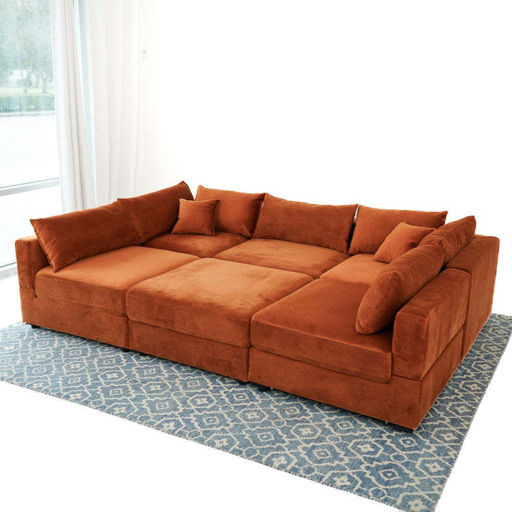 Hayward Burnt Orange Velvet Modular Sectional Sofa