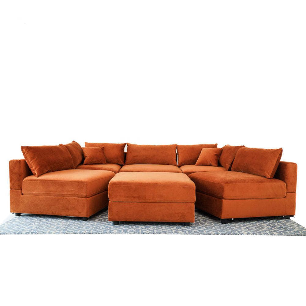 Hayward Burnt Orange Velvet Modular Sectional Sofa