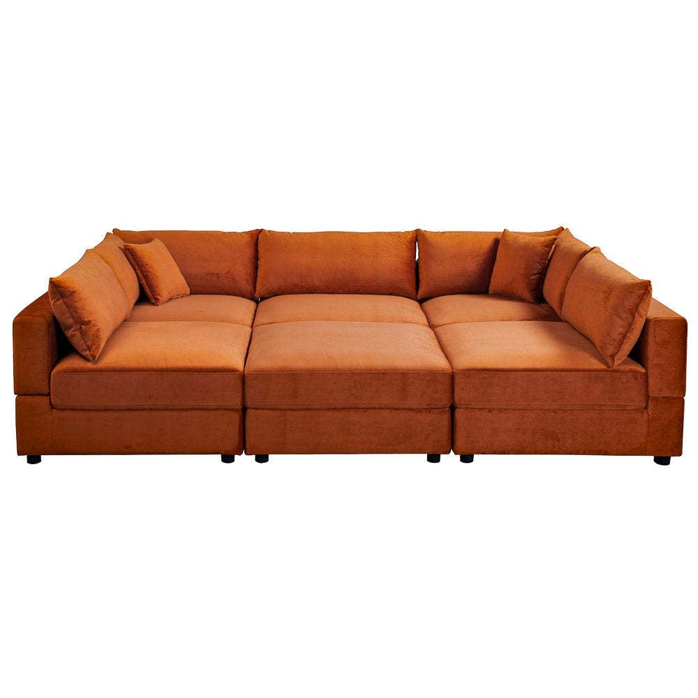 Hayward Burnt Orange Velvet Modular Sectional Sofa