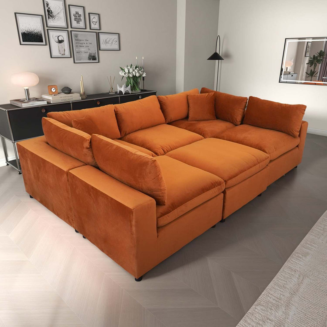 Hayward Burnt Orange Velvet Modular Sectional Sofa