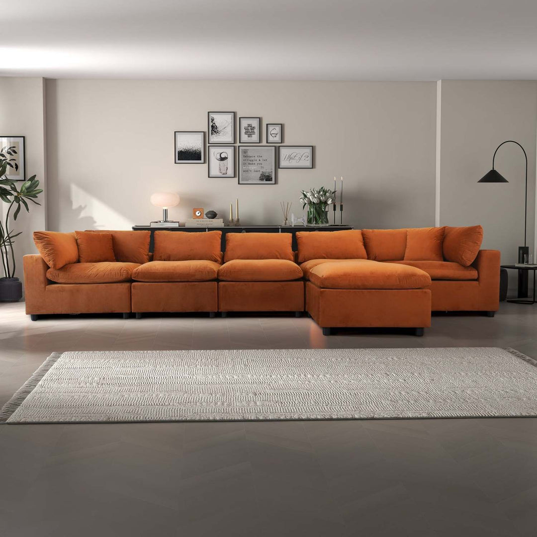 Hayward Burnt Orange Velvet Modular Sectional Sofa