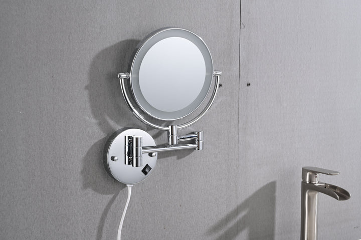 8 Inch LED Wall Mount Two-Sided Magnifying Makeup Vanity Mirror  Extension Finish 1X/3X Magnification Plug 360 Degree Rotation Waterproof Button Shaving Mirror