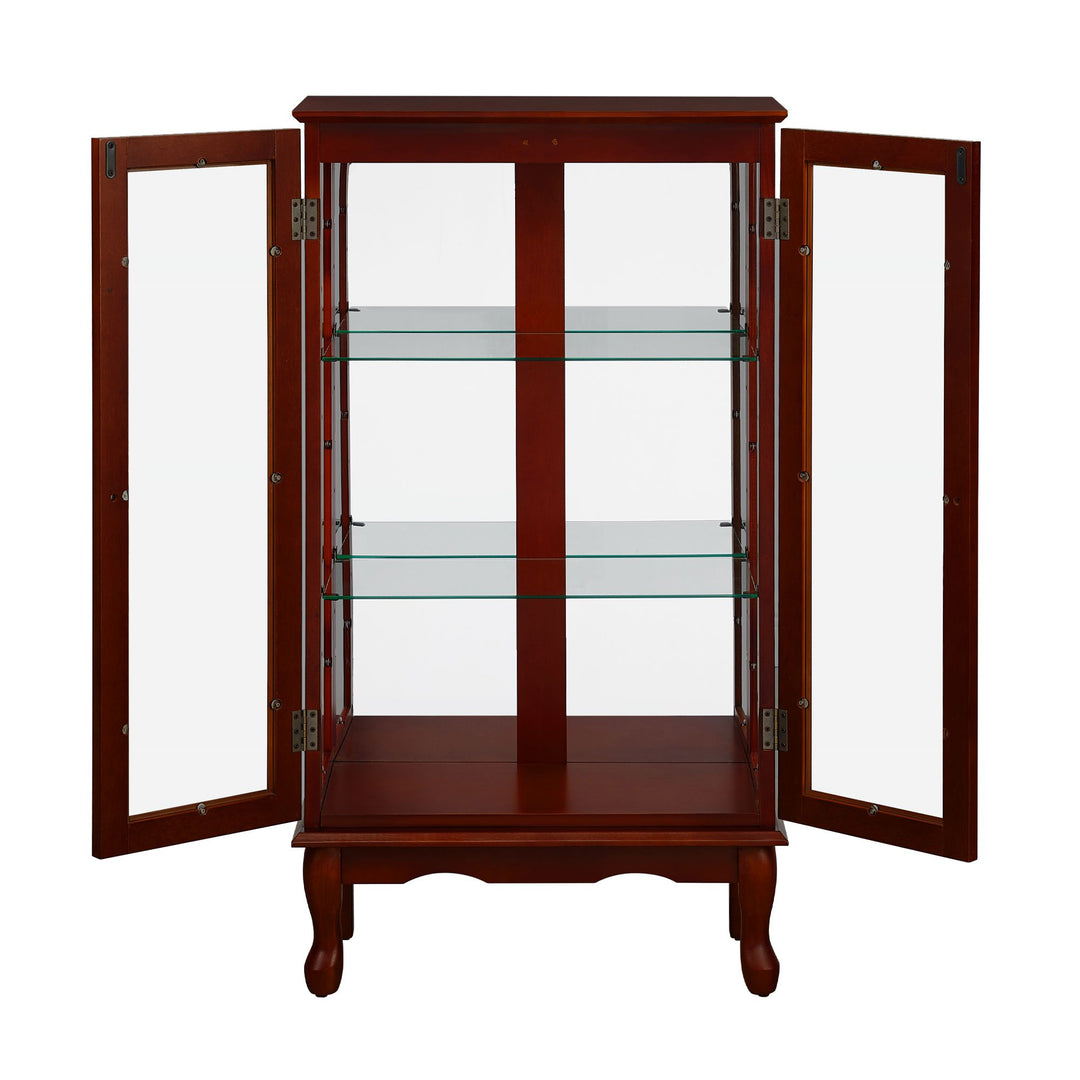Curio Cabinet Lighted Curio Diapaly Cabinet with Adjustable Shelves and Mirrored Back Panel, Tempered Glass Doors (Cherry, 3 Tier), (E26 light bulb not included)