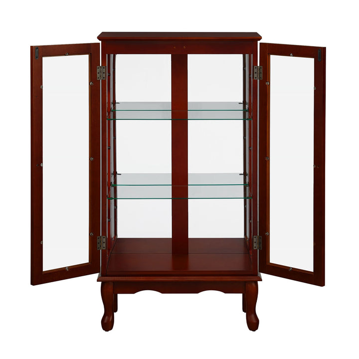 Curio Cabinet Lighted Curio Diapaly Cabinet with Adjustable Shelves and Mirrored Back Panel, Tempered Glass Doors (Cherry, 3 Tier), (E26 light bulb not included)