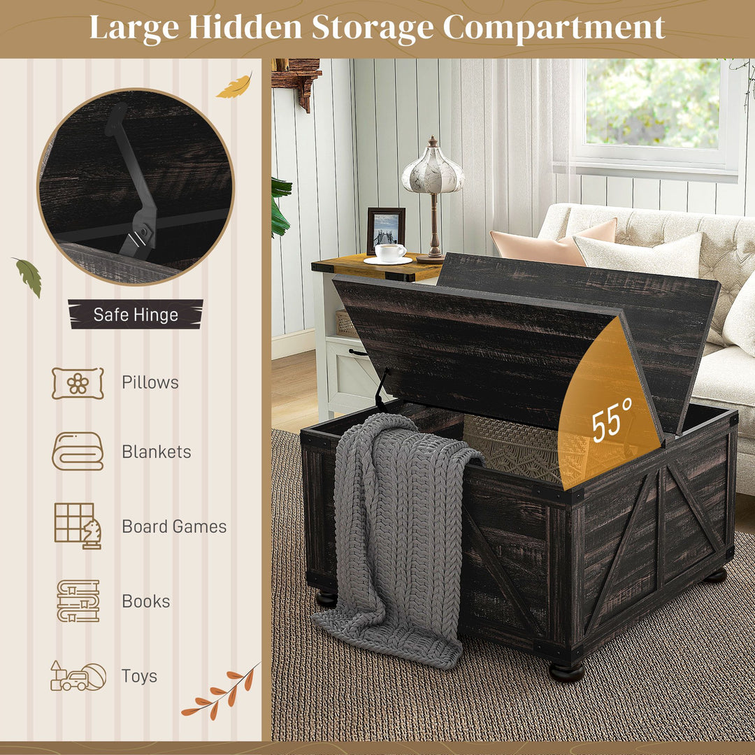 HOMCOM Farmhouse Coffee Table, Square Coffee Table with Storage for Living Room, Center Table with Hinged Flip Lift Top and Hidden Space, Distressed Brown