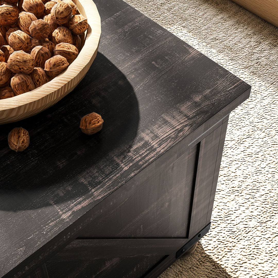 HOMCOM Farmhouse Coffee Table, Square Coffee Table with Storage for Living Room, Center Table with Hinged Flip Lift Top and Hidden Space, Distressed Brown