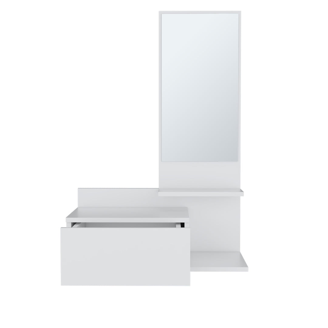 Floating Hallway Cabinet 36.2" H, 1 Drawer, 3 Shelves, 1 Mirror, White