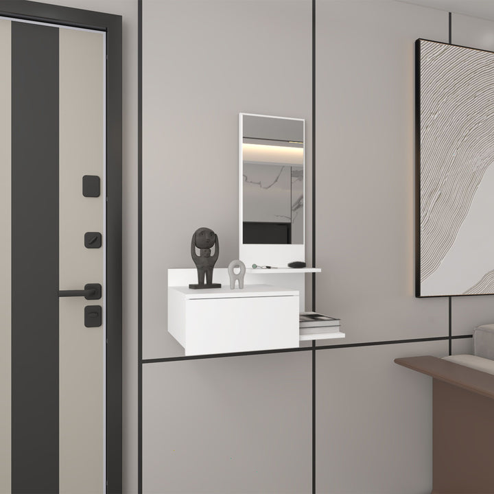 Floating Hallway Cabinet 36.2" H, 1 Drawer, 3 Shelves, 1 Mirror, White