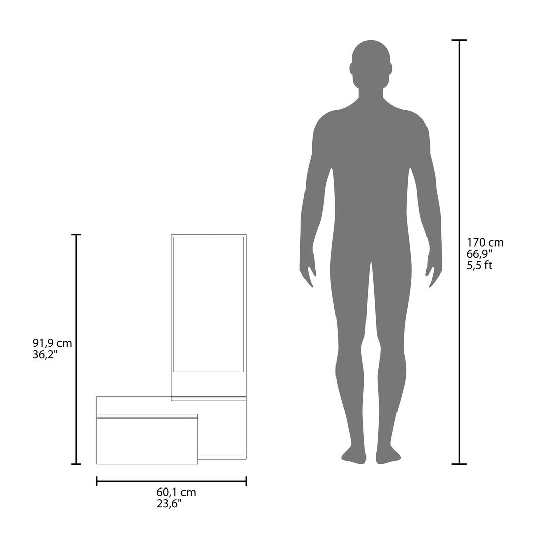 Floating Hallway Cabinet 36.2" H, 1 Drawer, 3 Shelves, 1 Mirror, White