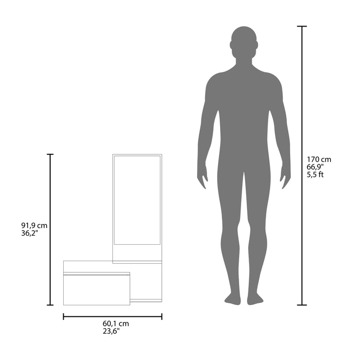 Floating Hallway Cabinet 36.2" H, 1 Drawer, 3 Shelves, 1 Mirror, White
