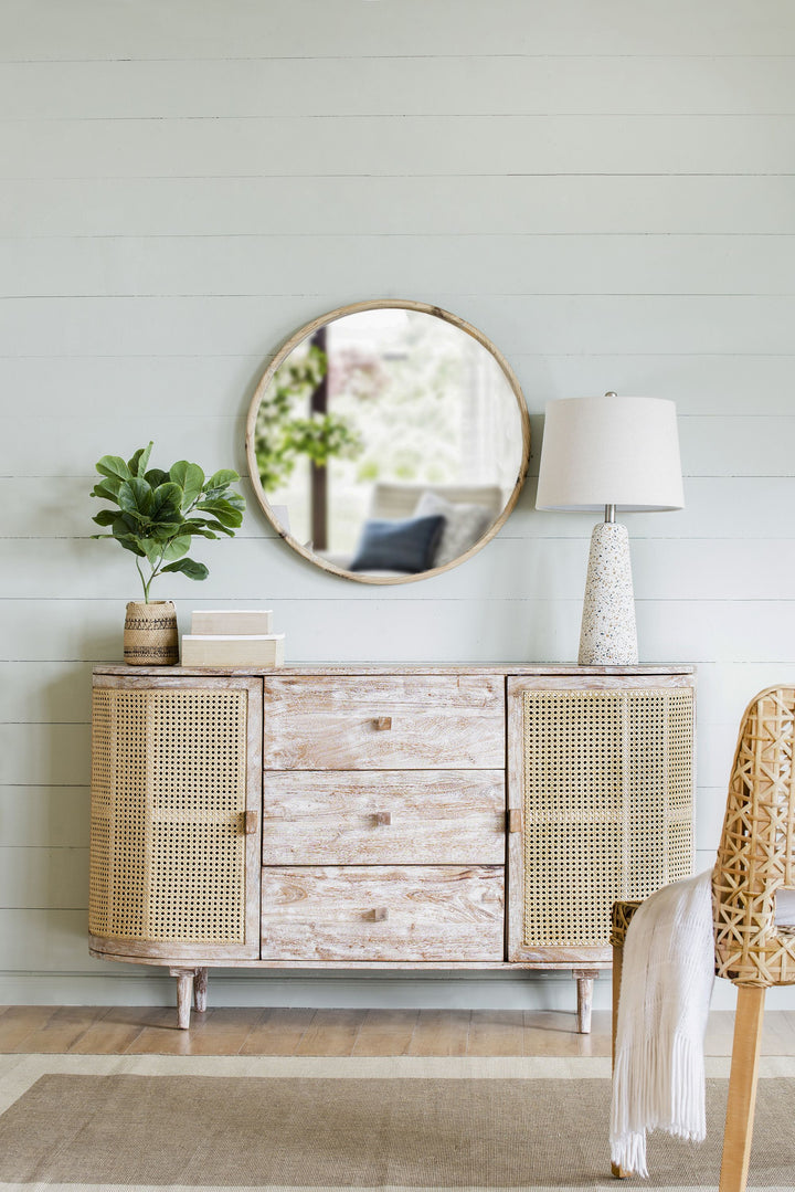 57x16x33" Tv Console With Cane Doors