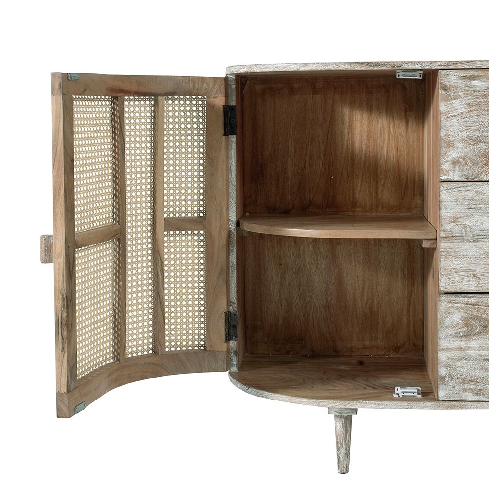 57x16x33" Tv Console With Cane Doors