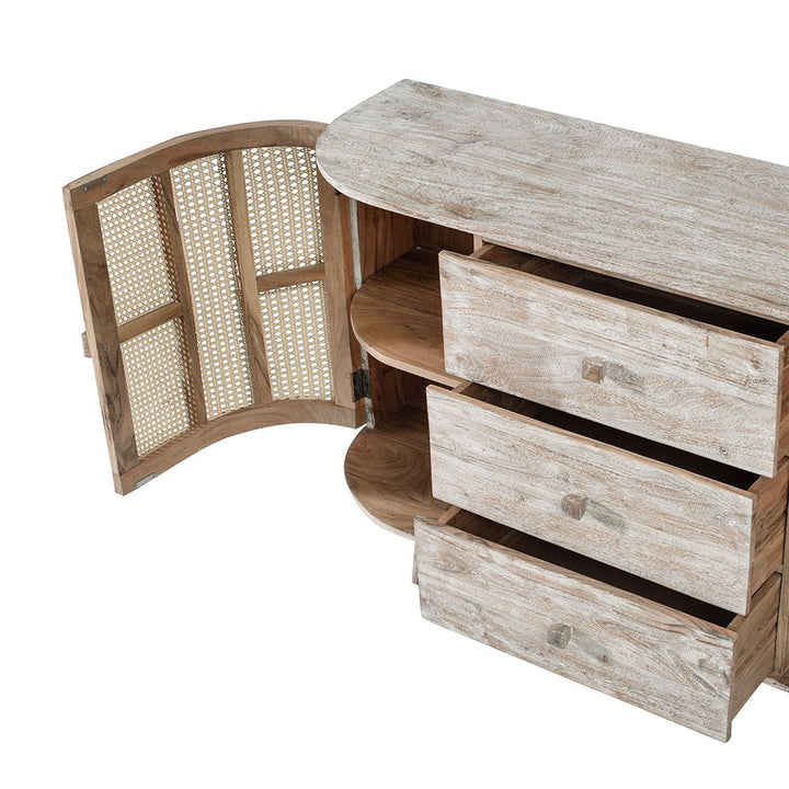 57x16x33" Tv Console With Cane Doors