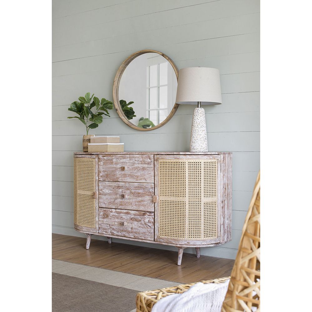 57x16x33" Tv Console With Cane Doors