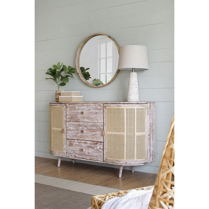 57x16x33" Tv Console With Cane Doors