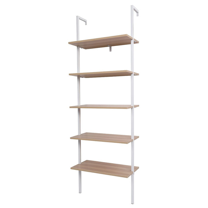 5-Shelf Wood Ladder Bookcase with Metal Frame Industrial 5-Tier Modern Ladder Shelf
