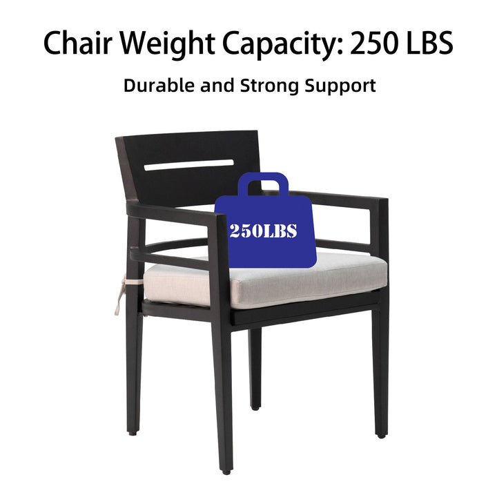 7-Piece Outdoor Patio Aluminum Furniture, Modern Dining Set, including 4 Dining Chairs & 2 Swivel Rockers Sunbrella Fabric Cushioned and Rectangle Dining Table with Umbrella Hole, Ember Black