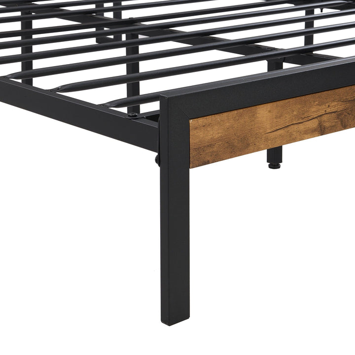 Queen Size Metal Platform Bed Frame with Wooden Headboard and Footboard with USB LINER, No Box Spring Needed, Large Under Bed Storage, Easy Assemble